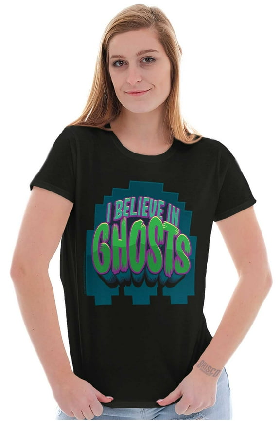 PACMAN Halloween I Believe in Ghosts Women's T Shirt Ladies Tee Brisco Brands S