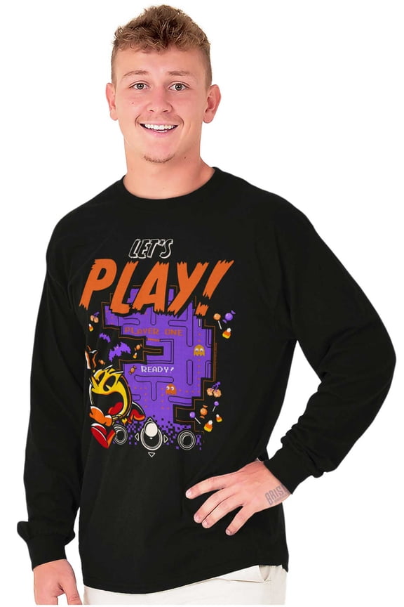 PACMAN Halloween Lets Play Ghosts Long Sleeve TShirt Men Women Brisco Brands X