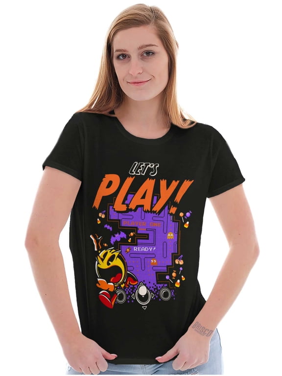 PACMAN Halloween Lets Play Ghosts Women's T Shirt Ladies Tee Brisco Brands M