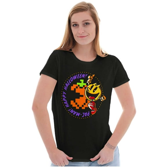 PACMAN Happy Halloween Pumpkin Women's T Shirt Ladies Tee Brisco Brands X