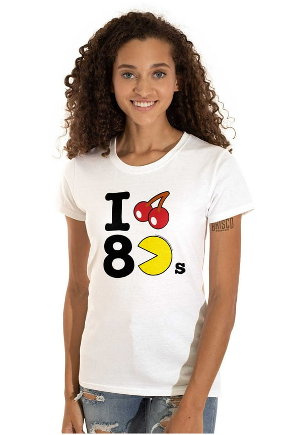 PACMAN I Love the 80s Cherry Fruit Women's T Shirt Ladies Tee Brisco Brands S