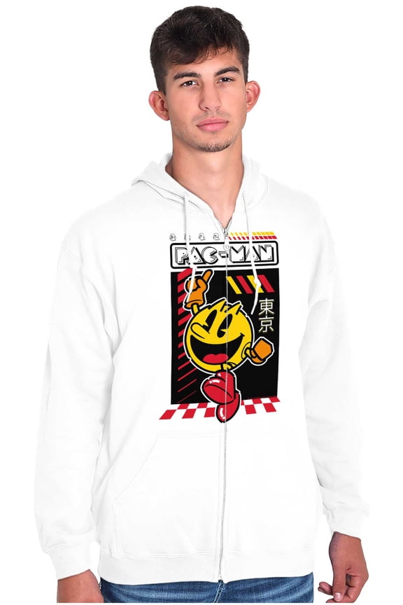 PACMAN Kanji Video Arcade Game Zip Up Hoodie Men's Women's Brisco Brands X