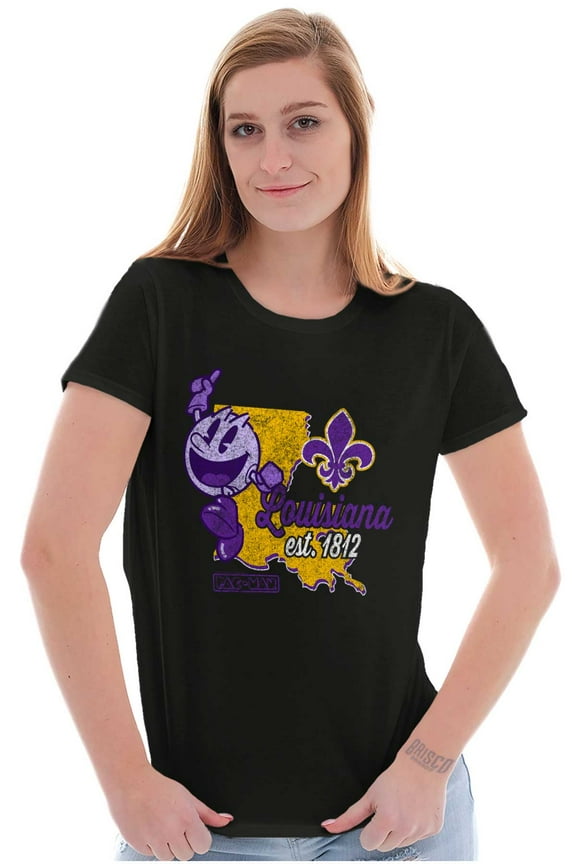 PACMAN Louisiana State Mardi Gras Women's T Shirt Ladies Tee Brisco Brands S