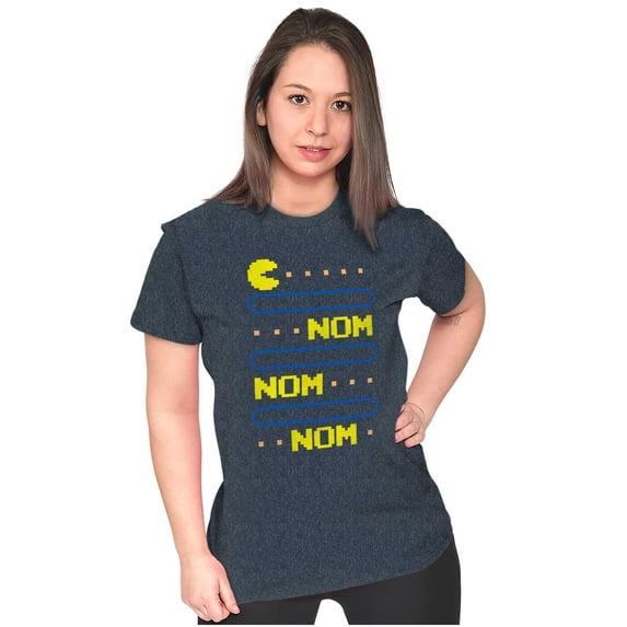 PACMAN Nom Nom Hungry Foodie Gamer Women's T Shirt Ladies Tee Brisco Brands S