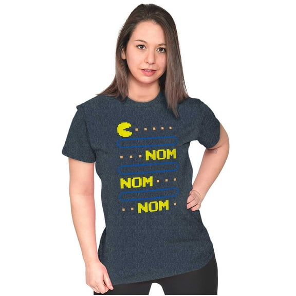 PACMAN Nom Nom Hungry Foodie Gamer Women's T Shirt Ladies Tee Brisco Brands X