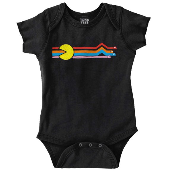 PACMAN Retro 80s Arcade Game Classic Romper Boys or Girls Infant Baby Brisco Brands 6M