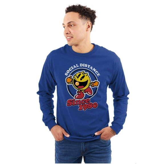 PACMAN Social Distance Funny Gamer Long Sleeve TShirt Men Women Brisco Brands S