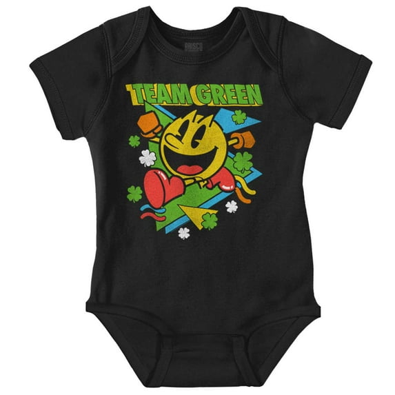 PACMAN St Paddys Clover Team Green Romper Boys or Girls Infant Baby Brisco Brands 12M