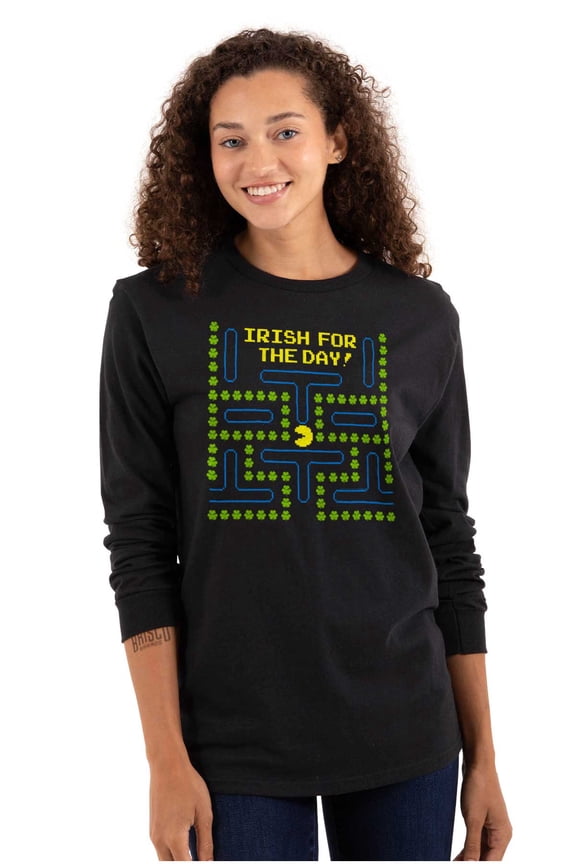 PACMAN St Paddys Irish For The Day Long Sleeve TShirt Men Women Brisco Brands S