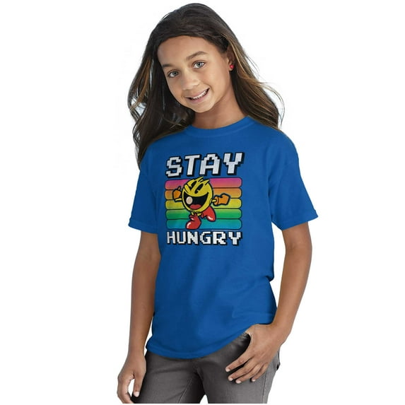 PACMAN Stay Hungry Funny Food Gamer Crewneck T Shirts Boy Girl Teen Brisco Brands M