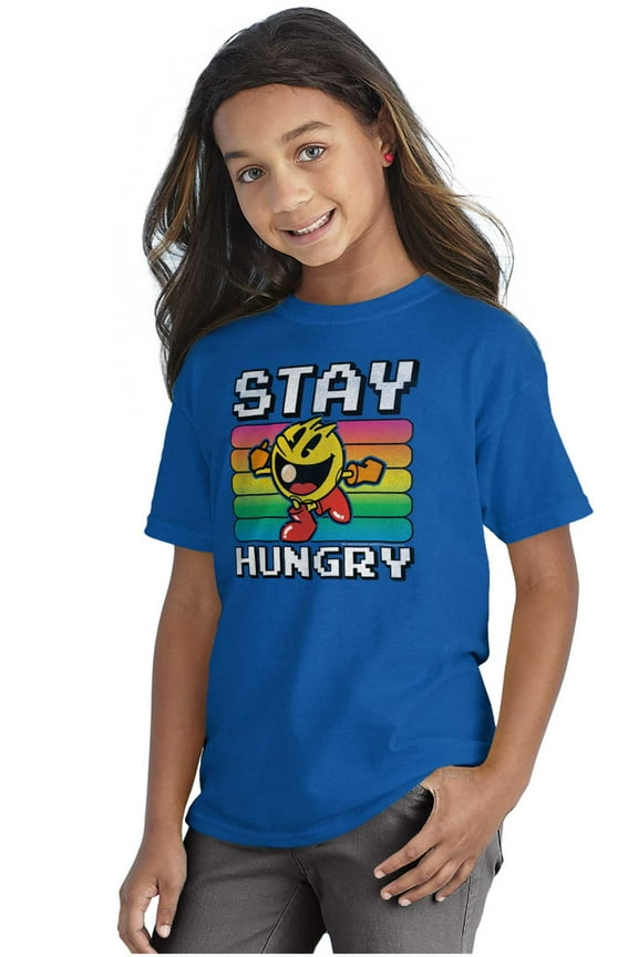 PACMAN Stay Hungry Funny Food Gamer Crewneck T Shirts Boy Girl Teen Brisco Brands M