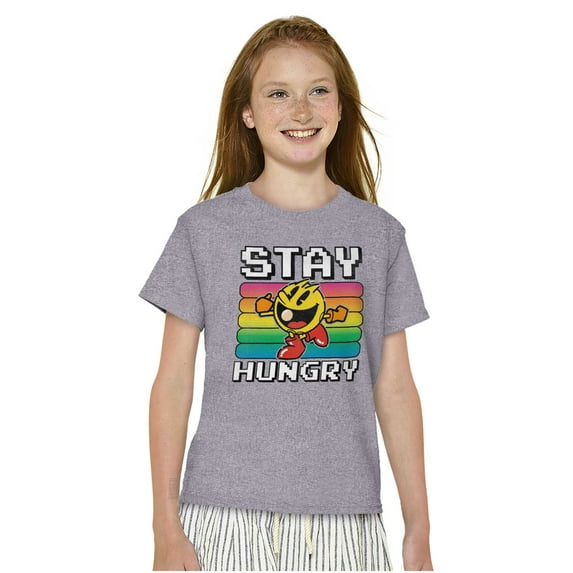 PACMAN Stay Hungry Funny Food Gamer Crewneck T Shirts Boy Girl Teen Brisco Brands S