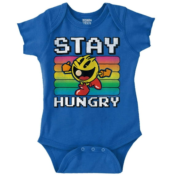 PACMAN Stay Hungry Funny Food Gamer Romper Boys or Girls Infant Baby Brisco Brands 18M