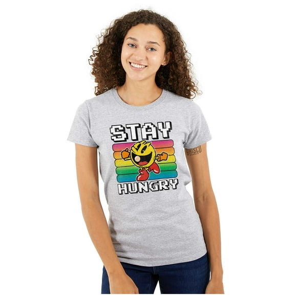 PACMAN Stay Hungry Funny Food Gamer Women's T Shirt Ladies Tee Brisco Brands S