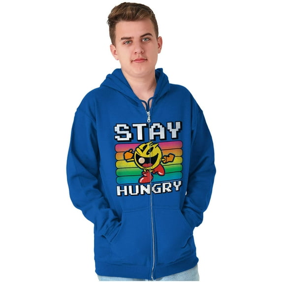 PACMAN Stay Hungry Funny Food Gamer Zip Up Hoodie Men's Women's Brisco Brands M
