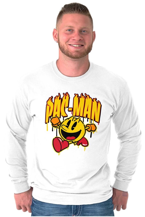 PACMAN Video Arcade Game Fire Logo Long Sleeve TShirt Men Women Brisco Brands S