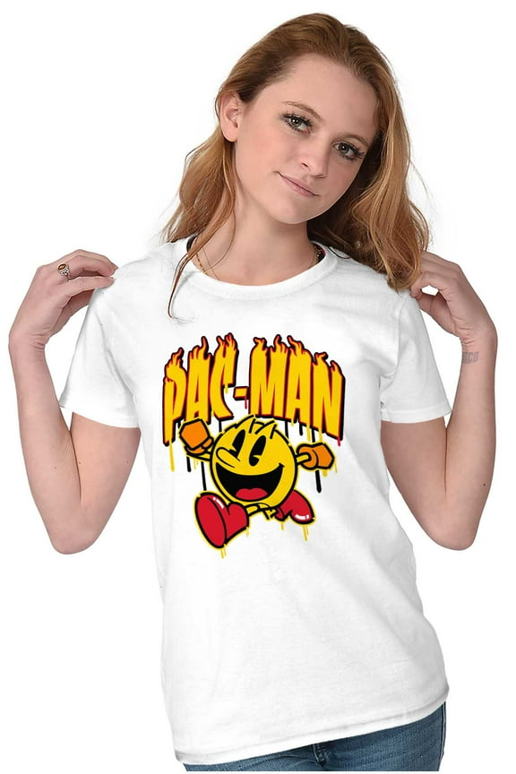 PACMAN Video Arcade Game Fire Logo Women's T Shirt Ladies Tee Brisco Brands S