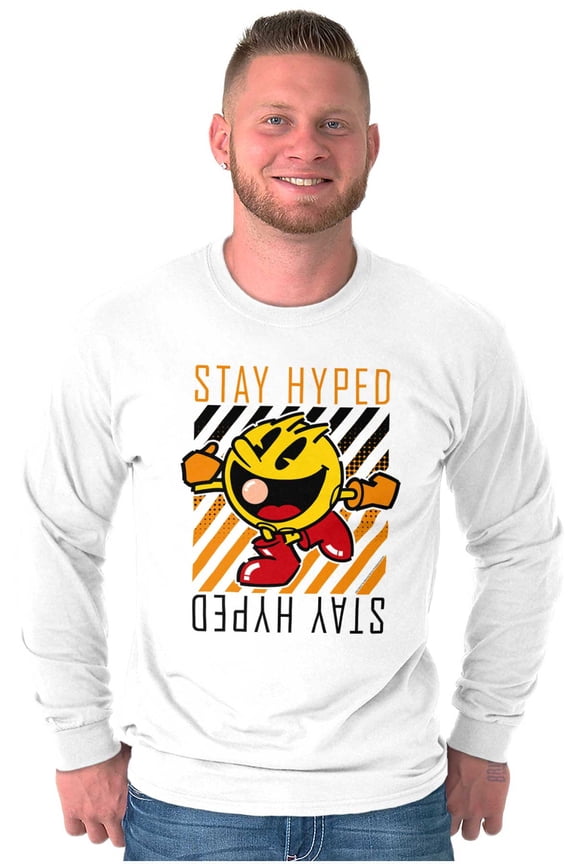 PACMAN Video Arcade Game Stay Hyped Long Sleeve TShirt Men Women Brisco Brands S