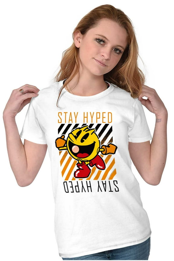 PACMAN Video Arcade Game Stay Hyped Women's T Shirt Ladies Tee Brisco Brands S