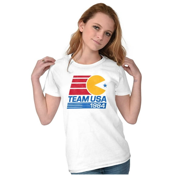 PACMAN Video Arcade Game Team USA Women's T Shirt Ladies Tee Brisco Brands L