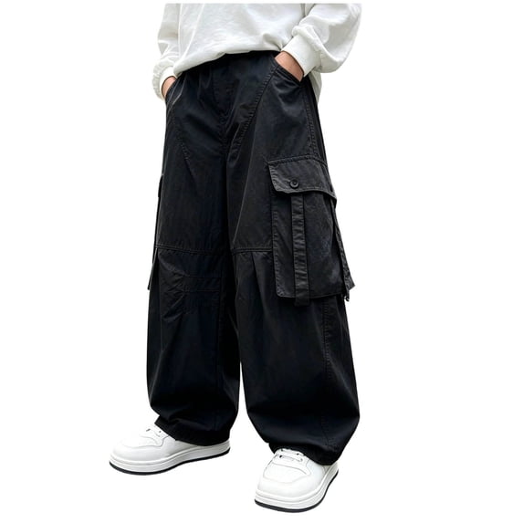 PADFRYBK Cargo Sweatpants For Boys Sports Sweatpants Work Pants Elastic Waist Joggers With Large Pockets 5-15 Years