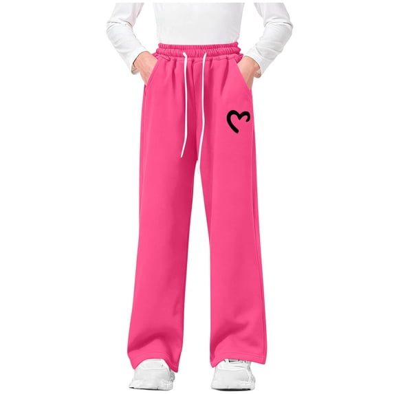 PADFRYBK Casual Sweatpants For Girls Elastic Drawstring Joggers Straight Leg Pants With Pockets Jogger Sweatpants 5-15 Year