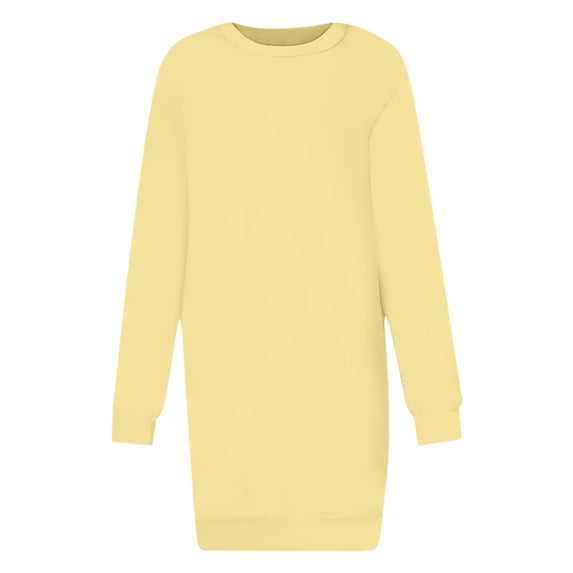 PADFRYBK Fall Dresses For Womens Round-Neck Dress Long Sleeve Dress Solid Color Pullover Dress
