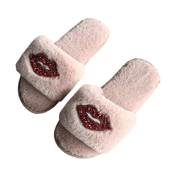 PADFRYBK Fall Slippers For Women Open Toe Slide Slippers Soft Upper Rhinestone Slippers Lip Deecor Indoor Slippers Daily Leisure Household Footwear