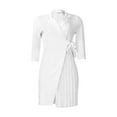 thumbnail image 1 of PADFRYBK Fall Tunic Dresses For Women Casual Pleated Belted Dress V-Neck Dress Solid Color 3/4 Sleeve Dress, 1 of 9