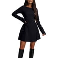 thumbnail image 1 of PADFRYBK Fall Tunic Dresses For Womens Solid Color Dress Long-Sleeve Dress Crew Neck Short Waist Dress, 1 of 5