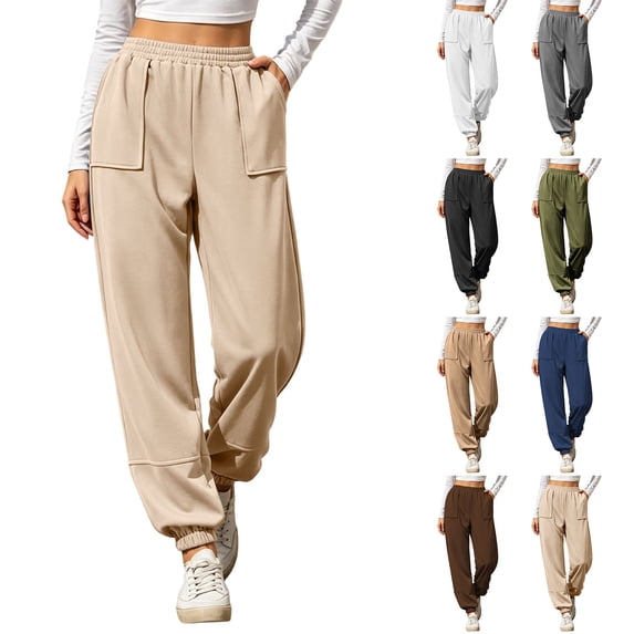 PADFRYBK High Waist Sweatpants For Womens Cuff Leg Pants With Side Pockets Soft Workout Track Pants Casual Drawstring Elastic Joggers