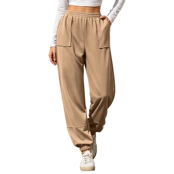 PADFRYBK High Waist Sweatpants For Womens Cuff Leg Pants With Side Pockets Soft Workout Track Pants Casual Drawstring Elastic Joggers
