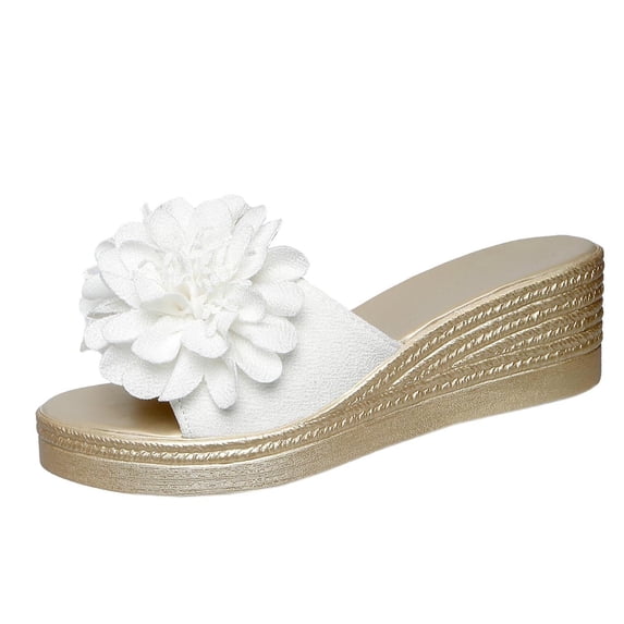 PADFRYBK Summer Slippers For Women Casual Solid Color Mouth Head Style Slippers Floral Peep Toe Wedge Shoes