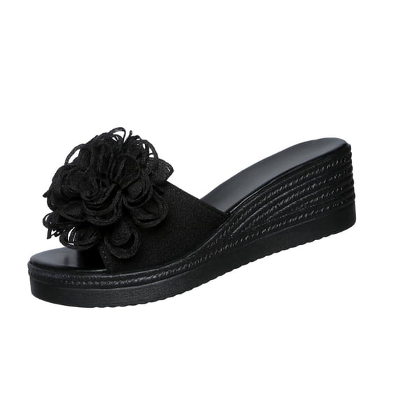 PADFRYBK Summer Slippers For Women Casual Solid Color Mouth Head Style Slippers Floral Peep Toe Wedge Shoes