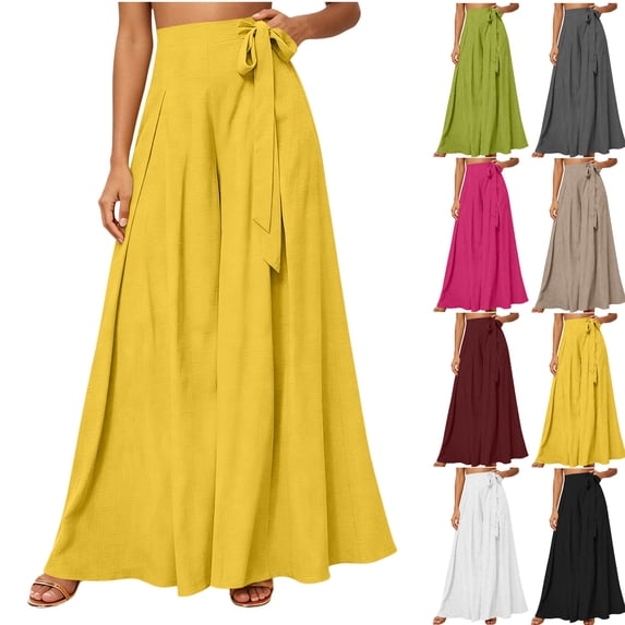 PADFRYBK Wide-Leg Pants For Womens Casual Loose Pants Solid Color Elastic Waist Sweatpants Straight Leg Pants With Pockets