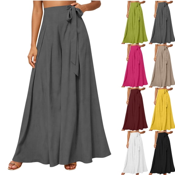 PADFRYBK Wide-Leg Pants For Womens Casual Loose Pants Solid Color Elastic Waist Sweatpants Straight Leg Pants With Pockets