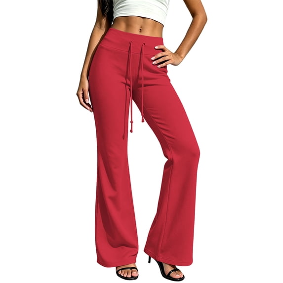 PADFRYBK Wide-Leg Pants For Womens High Waisted Flare Sweatpants Soft Drawstring Yoga Pants For Casual Loungewear Workout