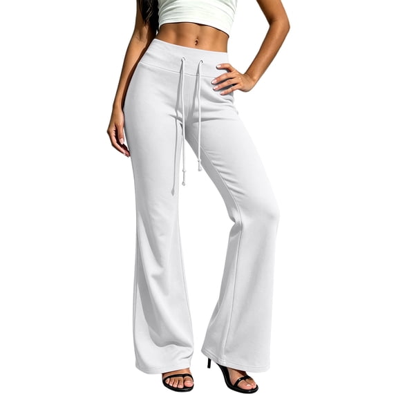 PADFRYBK Wide-Leg Pants For Womens High Waisted Flare Sweatpants Soft Drawstring Yoga Pants For Casual Loungewear Workout
