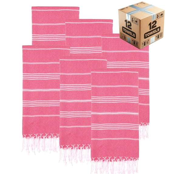 PADISHAHHOME Turkish Beach Towels, Bulk Case of 12 | Oversized, Quick Dry, Sand Free | 100% Cotton, Large 38x71" Towels for Beach, Pool, Travel | Ultra-Soft, Compact, Absorbent | Fuchsia