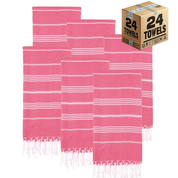 PADISHAHHOME Turkish Beach Towels, Bulk Case of 24 | Oversized, Quick Dry, Sand Free | 100% Cotton, Large 38x71" Towels for Beach, Pool, Travel | Ultra-Soft, Compact, Absorbent | Fuchsia