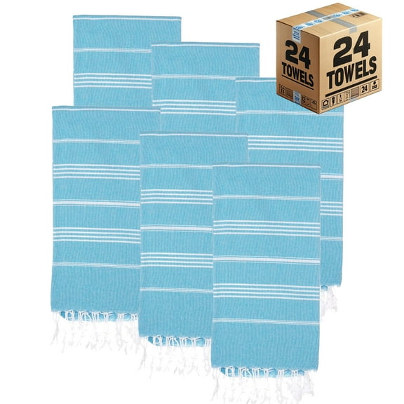 PADISHAHHOME Turkish Beach Towels, Bulk Case of 24 | Oversized, Quick Dry, Sand Free | 100% Cotton, Large 38x71" Towels for Beach, Pool, Travel | Ultra-Soft, Compact, Absorbent | Turquoise