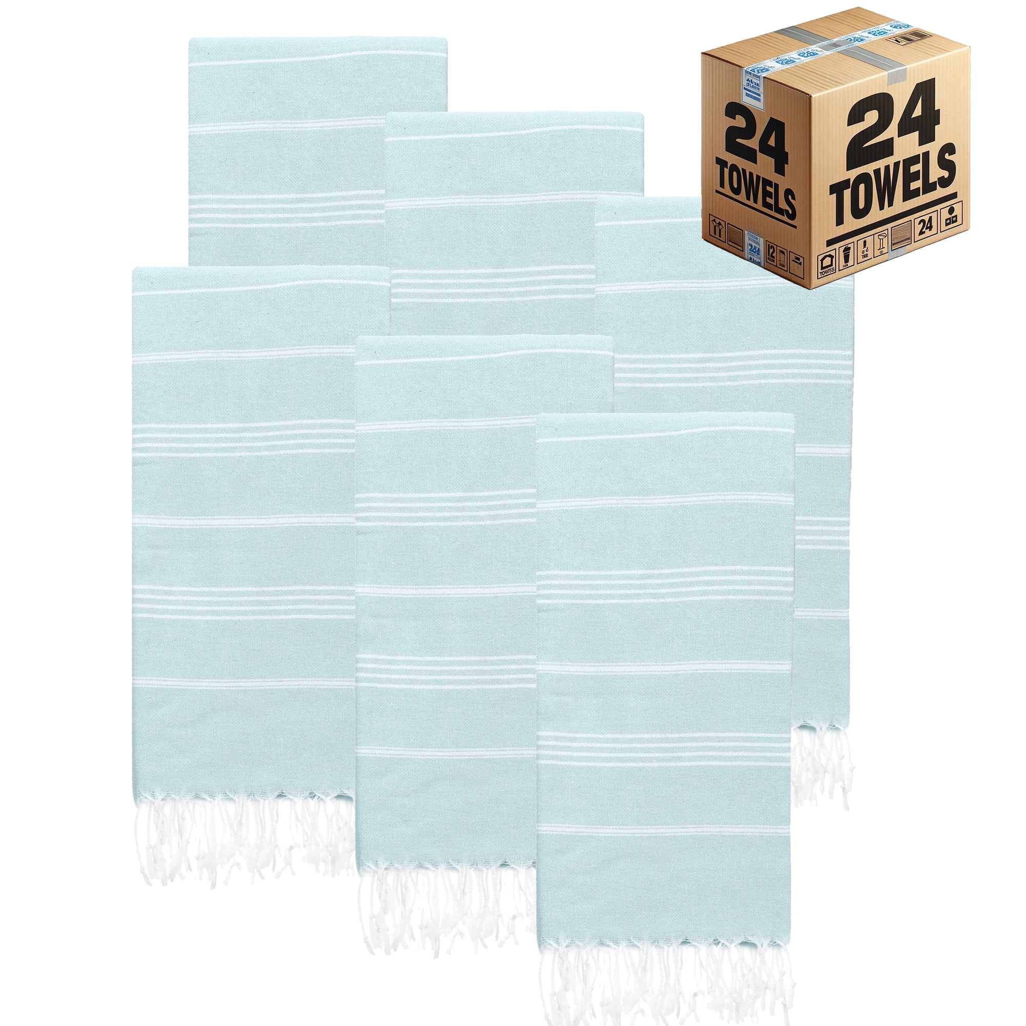 PADISHAHHOME Turkish Beach Towels, Bulk Case of 24 | Oversized, Quick Dry, Sand Free | 100% Cotton, Large 38x71" Towels for Beach, Pool, Travel | Ultra-Soft, Compact, Absorbent | Aquamarine