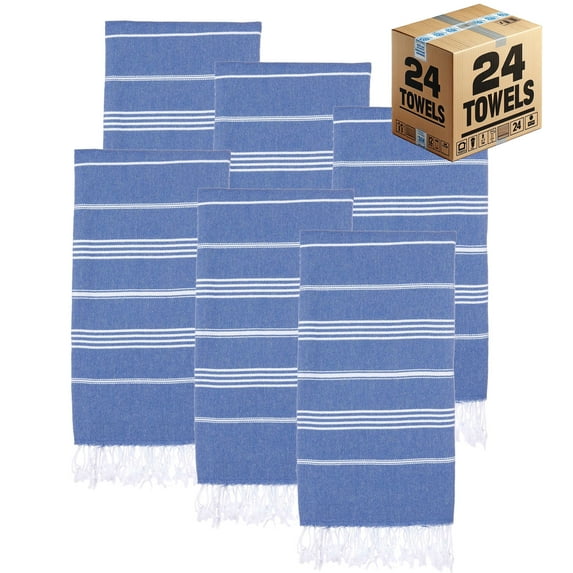 PADISHAHHOME Turkish Beach Towels, Bulk Case of 24 | Oversized, Quick Dry, Sand Free | 100% Cotton, Large 38x71" Towels for Beach, Pool, Travel | Ultra-Soft, Compact, Absorbent | Blue