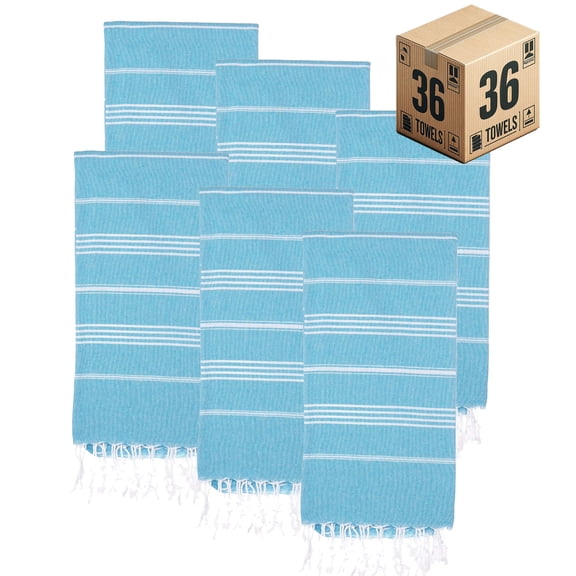 PADISHAHHOME Turkish Beach Towels, Bulk Case of 36 | Oversized, Quick Dry, Sand Free | 100% Cotton, Large 38x71" Towels for Beach, Pool, Travel | Ultra-Soft, Compact, Absorbent | Turquoise