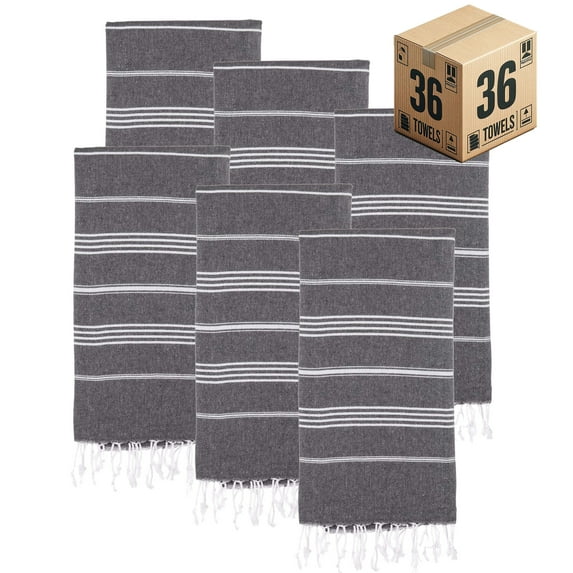 PADISHAHHOME Turkish Beach Towels, Bulk Case of 36 | Oversized, Quick Dry, Sand Free | 100% Cotton, Large 38x71" Towels for Beach, Pool, Travel | Ultra-Soft, Compact, Absorbent | Black
