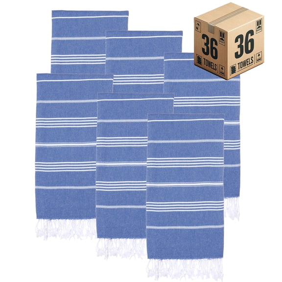 PADISHAHHOME Turkish Beach Towels, Bulk Case of 36 | Oversized, Quick Dry, Sand Free | 100% Cotton, Large 38x71" Towels for Beach, Pool, Travel | Ultra-Soft, Compact, Absorbent | Blue