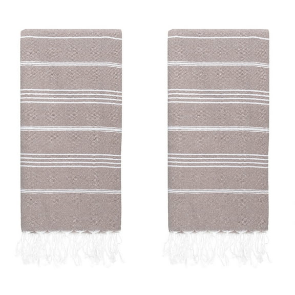 PADISHAHHOME Turkish Beach Towels, Pack of 2 | Oversized, Quick Dry, Sand Free | 100% Cotton, Large 38x71" Towels for Beach, Pool, Travel | Ultra-Soft, Compact, and Absorbent | Light Brown