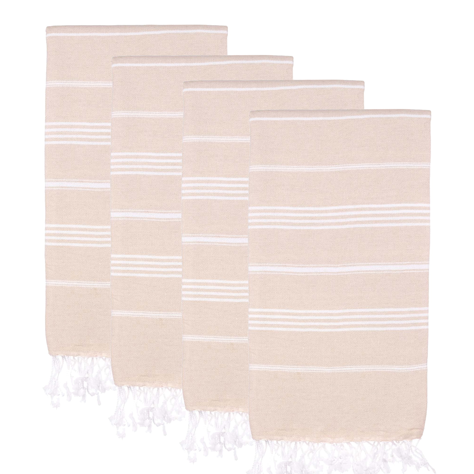 PADISHAHHOME Turkish Beach Towels, Pack of 4 | Oversized, Quick Dry, Sand Free | 100% Cotton, Large 38x71" Towels for Beach, Pool, Travel | Ultra-Soft, Compact, and Absorbent | Beige