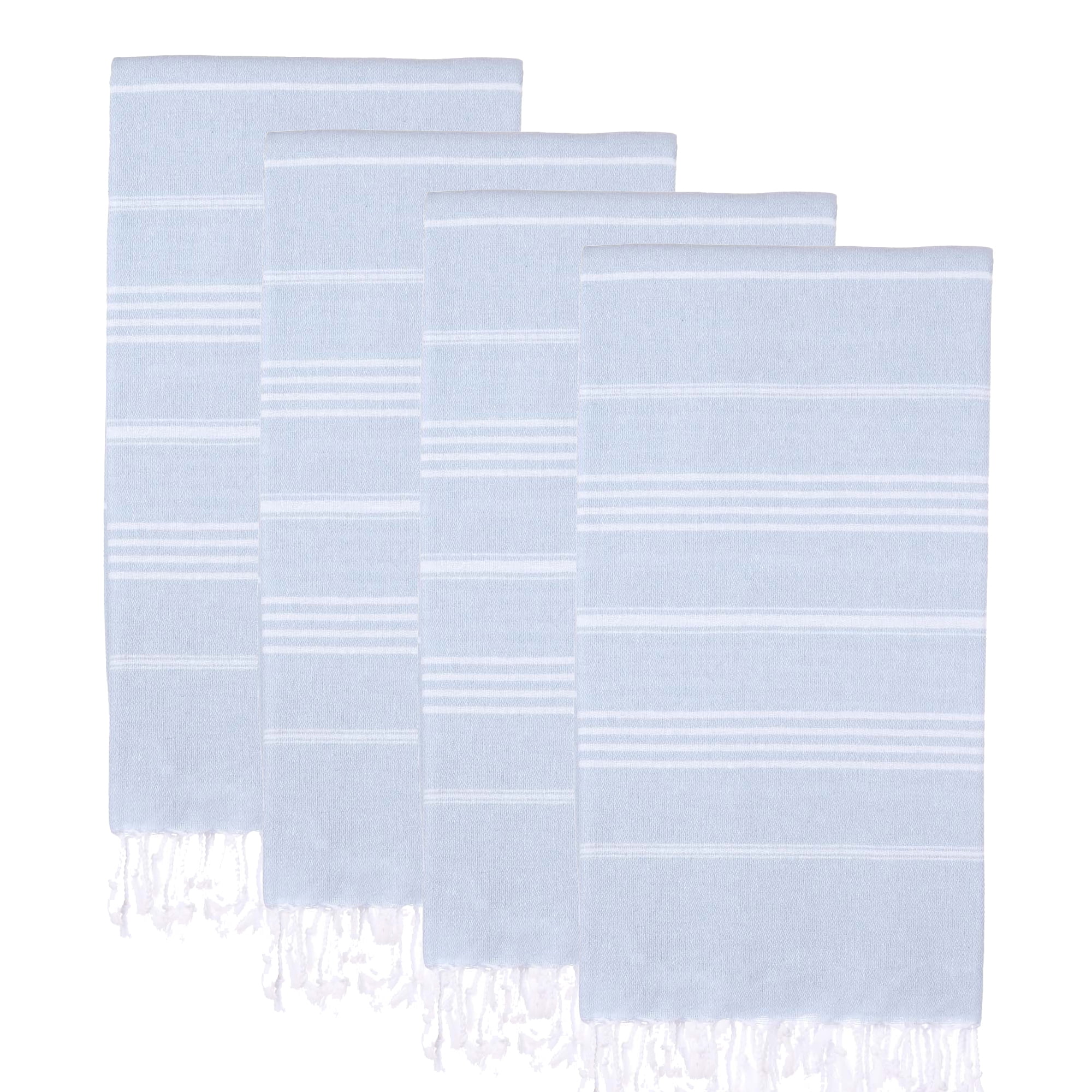 PADISHAHHOME Turkish Beach Towels, Pack of 4 | Oversized, Quick Dry, Sand Free | 100% Cotton, Large 38x71" Towels for Beach, Pool, Travel | Ultra-Soft, Compact, and Absorbent | Baby Blue