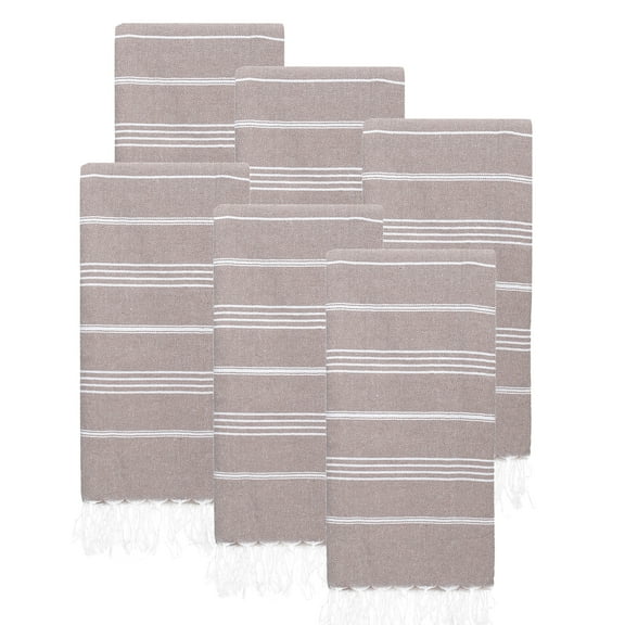 PADISHAHHOME Turkish Beach Towels, Pack of 6 | Oversized, Quick Dry, Sand Free | 100% Cotton, Large 38x71" Towels for Beach, Pool, Travel | Ultra-Soft, Compact, and Absorbent | Light Brown